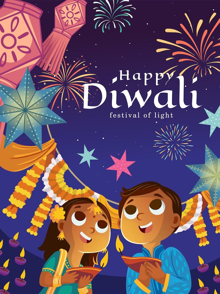 imgi 196 diwali day festival lights illustration two children holding candles fireworks 577212 232